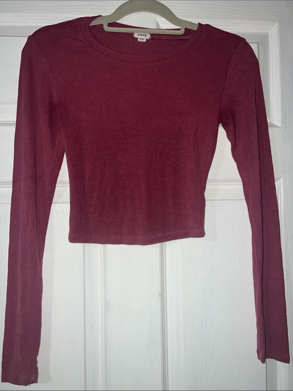Garage Long Sleeve Cropped Ribbed Top - Wine